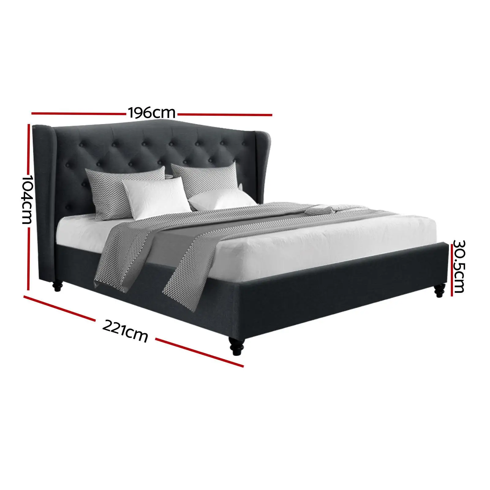 King Size Charcoal Bed Frame Modern Upholstered Platform Bed Heavy Duty Support