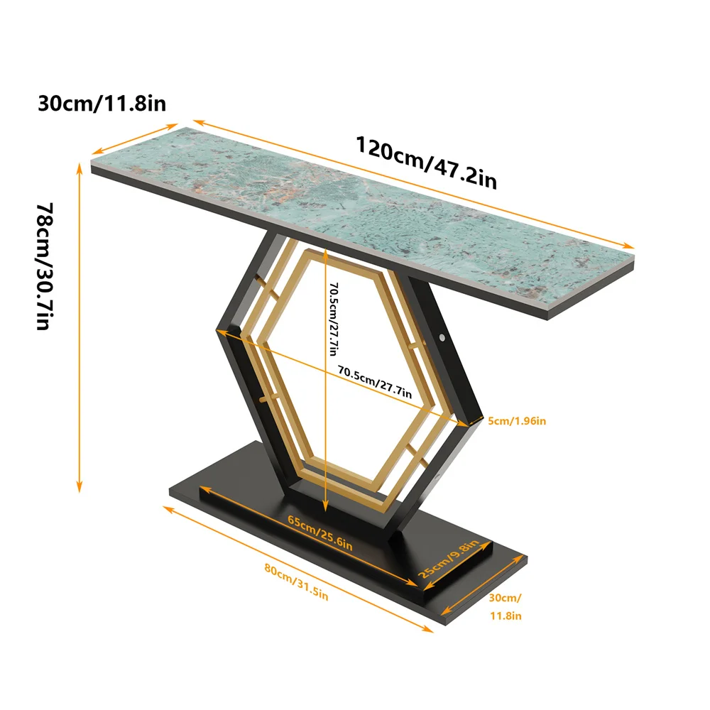 120cm Modern Console Entry Table Geometric Base Sintered Stone Top Long Accent Table for Hallway Foyer Decor Storage