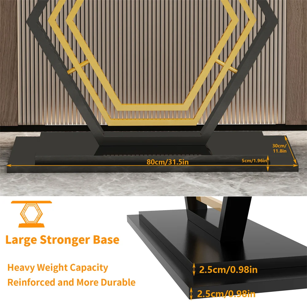 120cm Modern Console Entry Table Geometric Base Sintered Stone Top Long Accent Table for Hallway Foyer Decor Storage