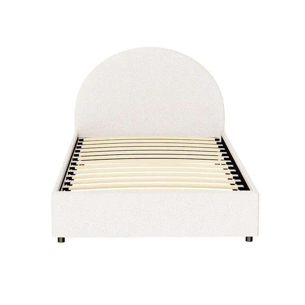 King Single Gas Lift Storage Bed Frame Platform Base with Boucle Fabric Upholstered Headboard and Spacious Underbed Storage