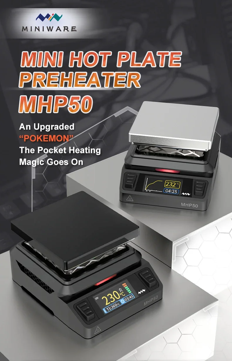 MINIWARE Offcial MHP50 Mini Hot Plate Preheater 50*50mm Heating Area Constant Temperature Heating Table 350℃ DIY Heating Tool