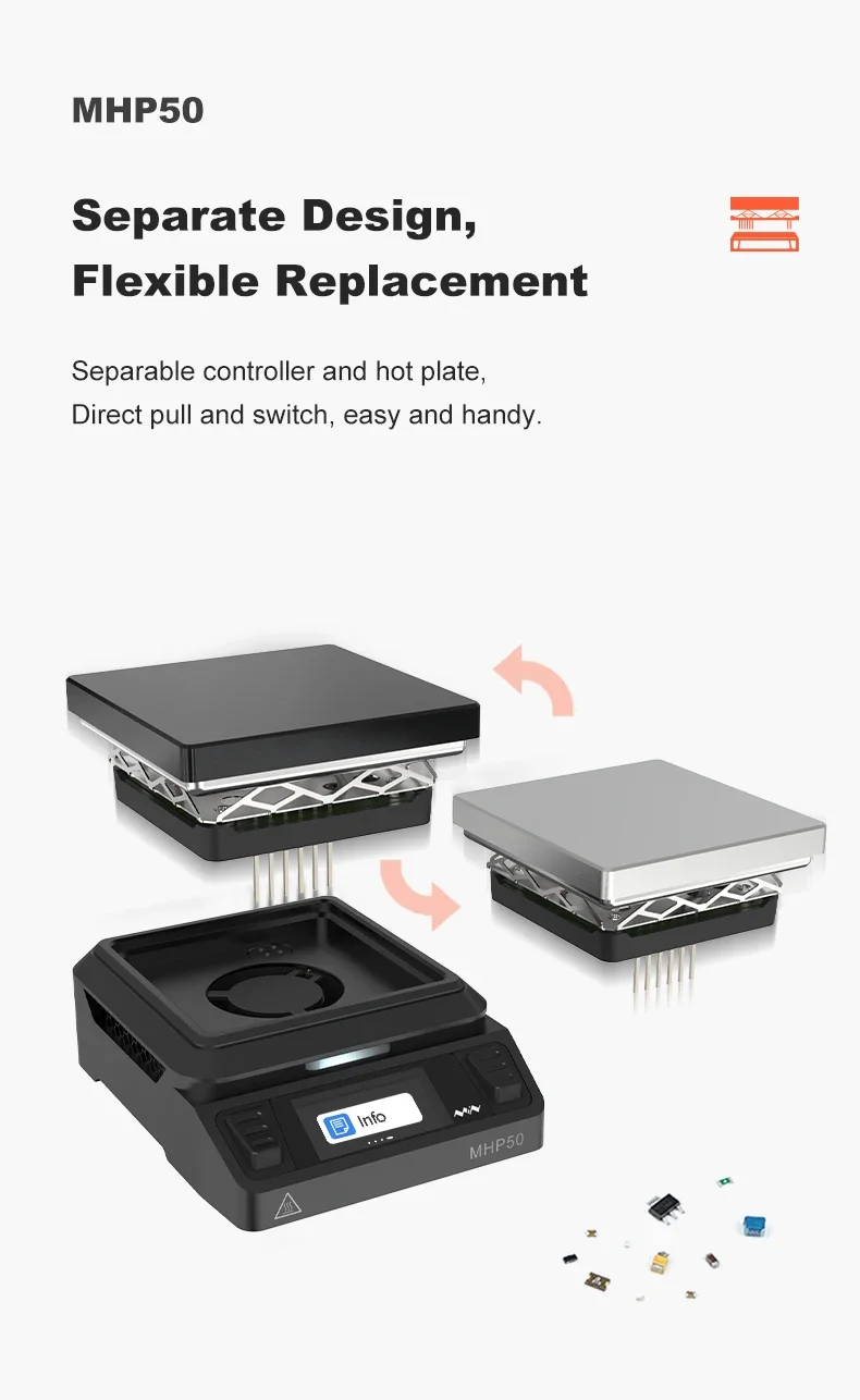 MINIWARE Offcial MHP50 Mini Hot Plate Preheater 50*50mm Heating Area Constant Temperature Heating Table 350℃ DIY Heating Tool