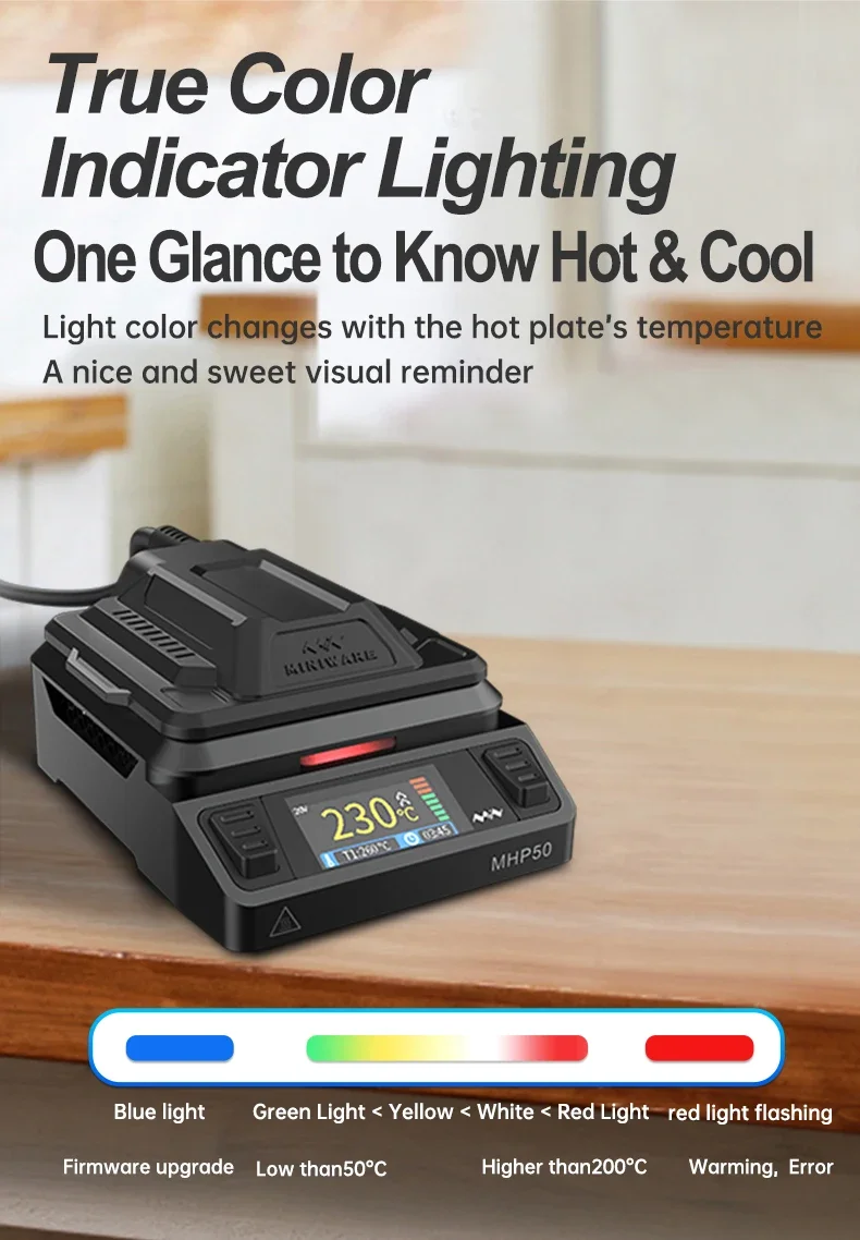 MINIWARE Offcial MHP50 Mini Hot Plate Preheater 50*50mm Heating Area Constant Temperature Heating Table 350℃ DIY Heating Tool