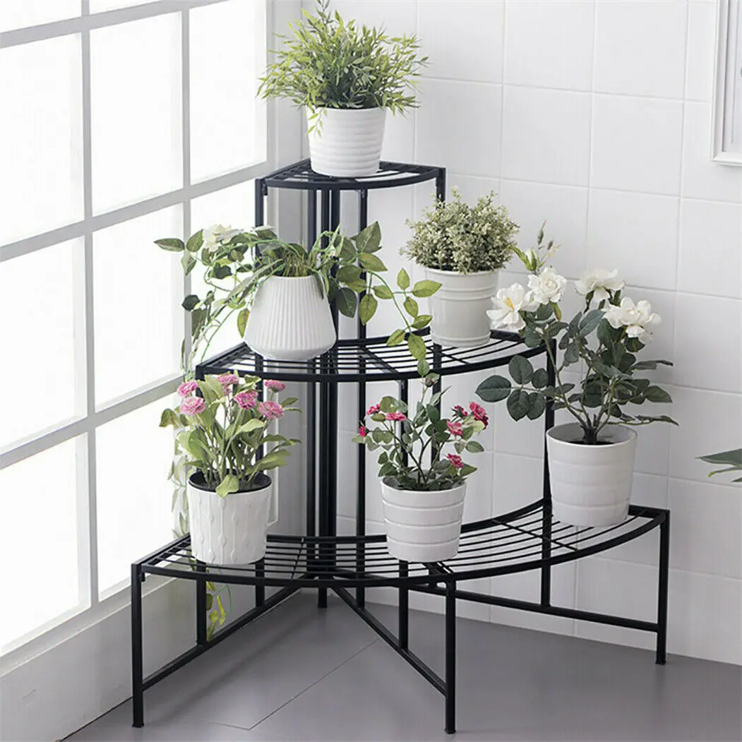 3-Tier Corner Ladder Plant Shelf for Indoor Outdoor Garden Flower Display Rack Metal Plant Stand Organizer