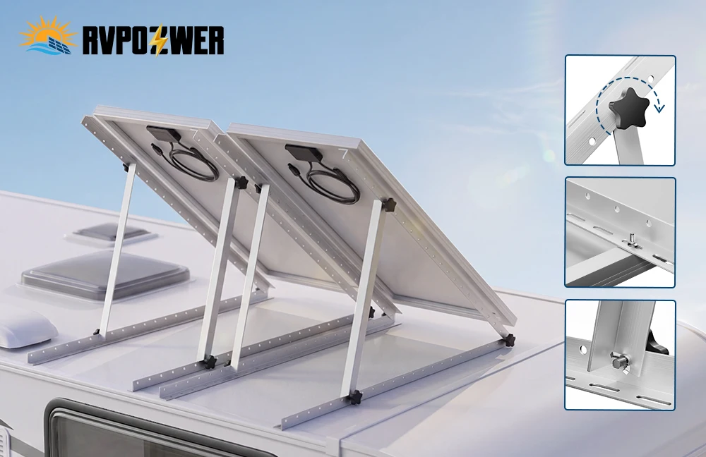 RVPOZWER 4PCS Solar Panel Bracket 45 Inch Adjustable Foldable Tilt Leg Mount Stand Heavy Duty Support Frame for Off-Grid System RV Camper Trailer Boat Home Rooftop Outdoor Solar Panel Installation