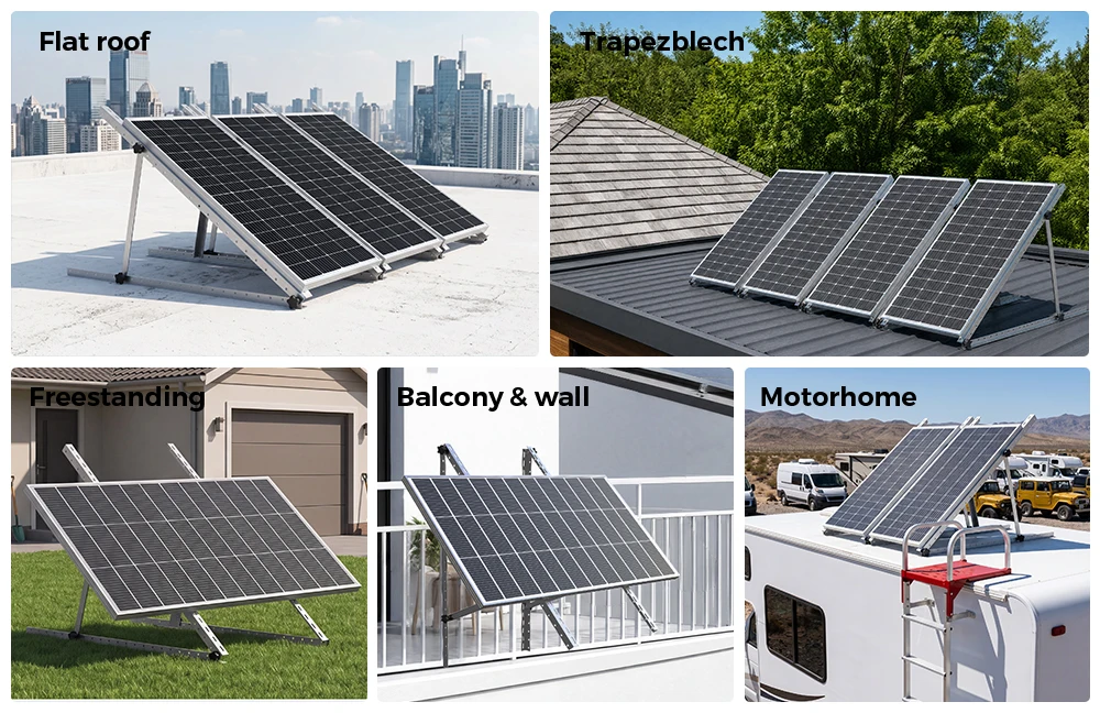 RVPOZWER 4PCS Solar Panel Bracket 45 Inch Adjustable Foldable Tilt Leg Mount Stand Heavy Duty Support Frame for Off-Grid System RV Camper Trailer Boat Home Rooftop Outdoor Solar Panel Installation