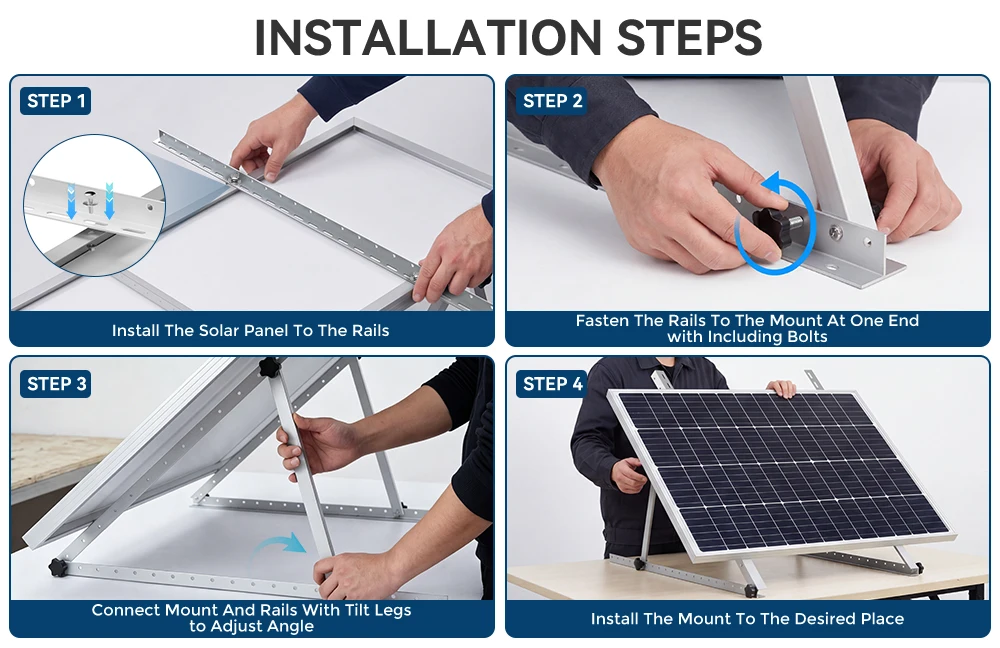 RVPOZWER 4PCS Solar Panel Bracket 45 Inch Adjustable Foldable Tilt Leg Mount Stand Heavy Duty Support Frame for Off-Grid System RV Camper Trailer Boat Home Rooftop Outdoor Solar Panel Installation