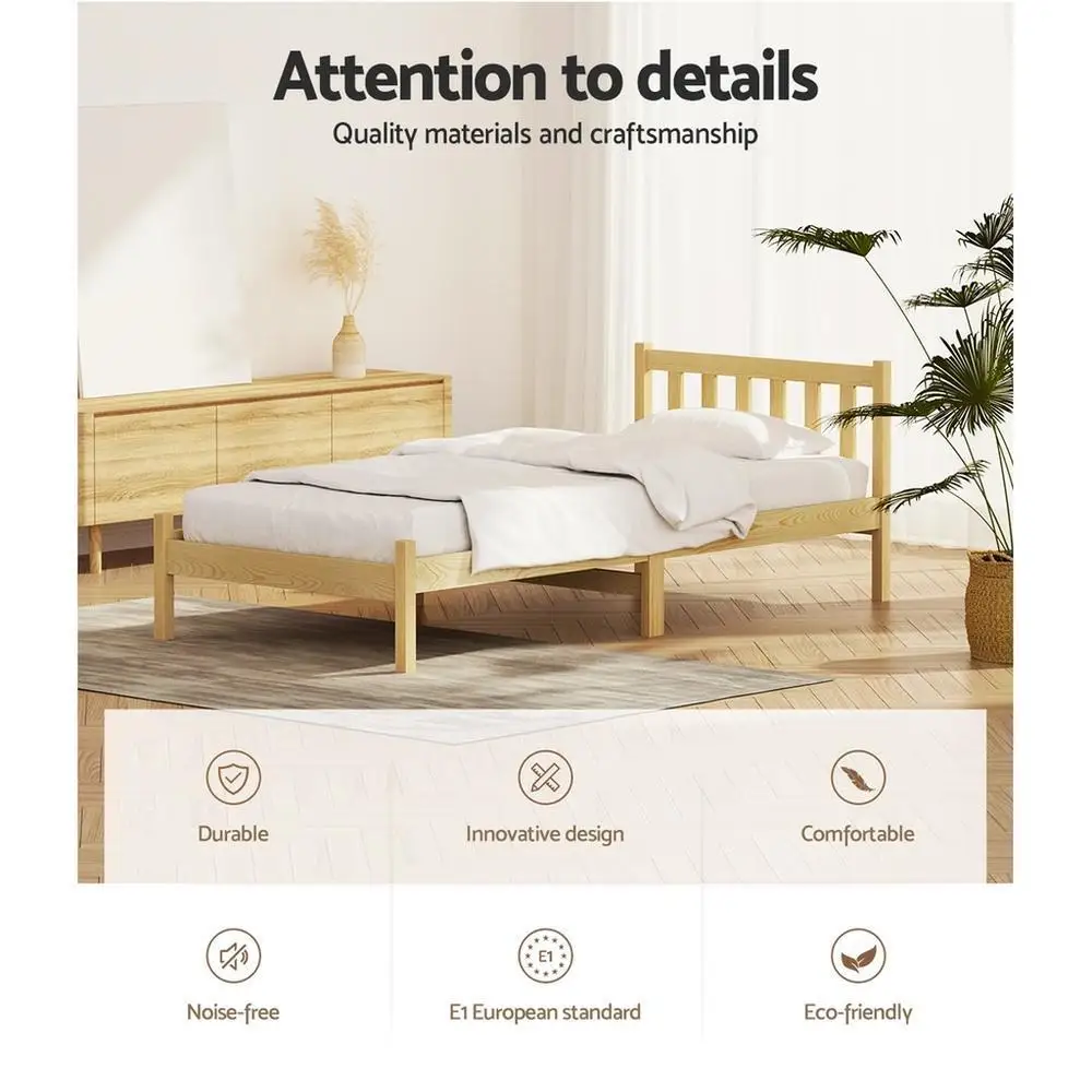 Single Size Wooden Oak Bed Frame Modern Solid Wood Bedroom Furniture Durable Natural Finish Platform Bed Frame