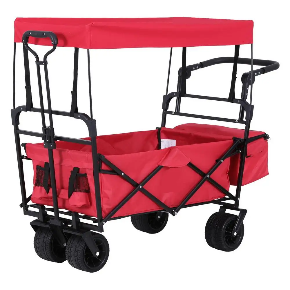 Foldable Garden Cart with Removable Canopy Heavy Duty Utility Wagon for Outdoor Use