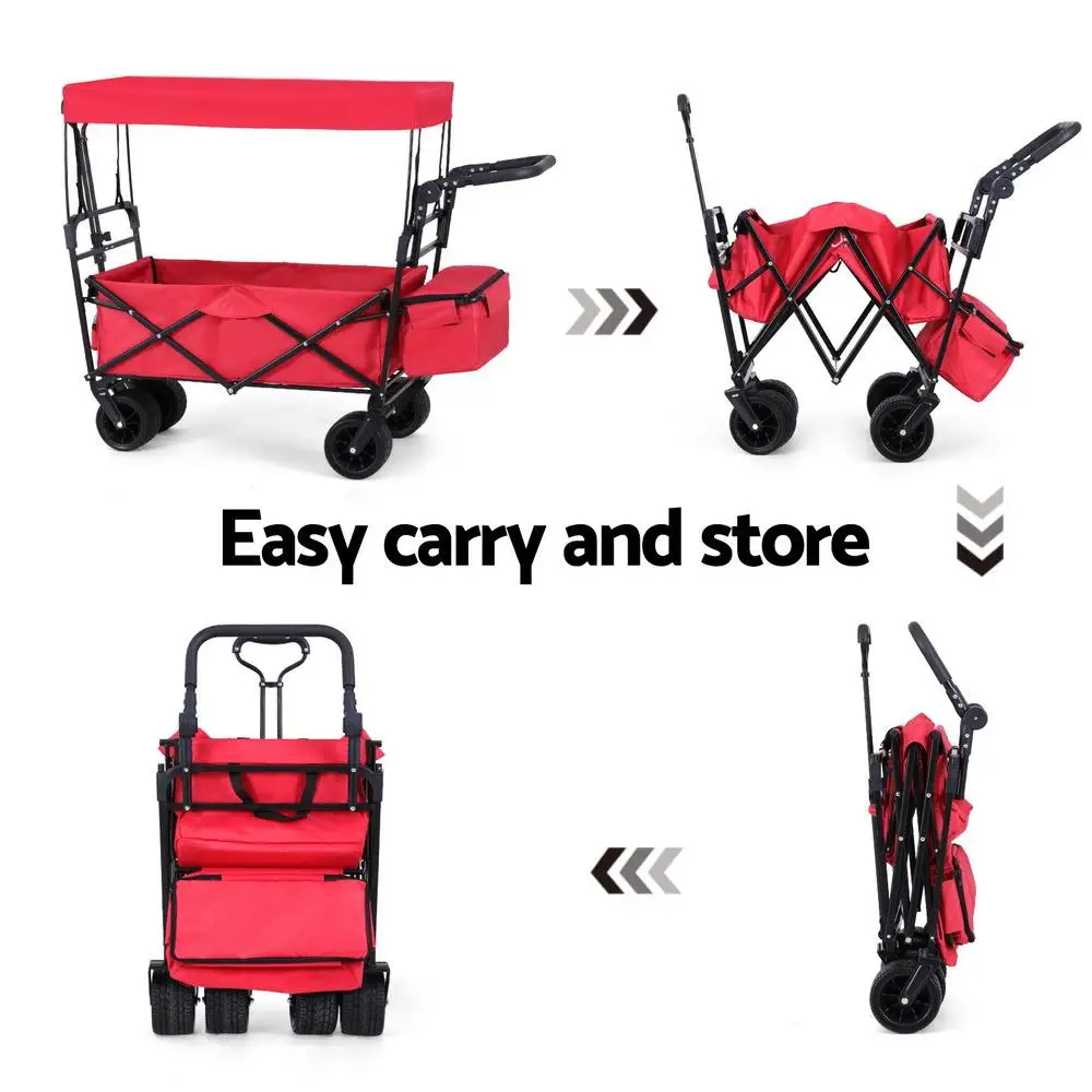 Foldable Garden Cart with Removable Canopy Heavy Duty Utility Wagon for Outdoor Use