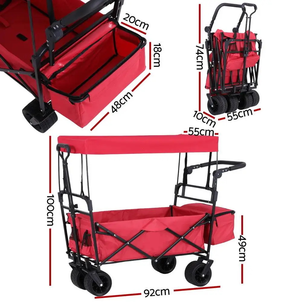 Foldable Garden Cart with Removable Canopy Heavy Duty Utility Wagon for Outdoor Use