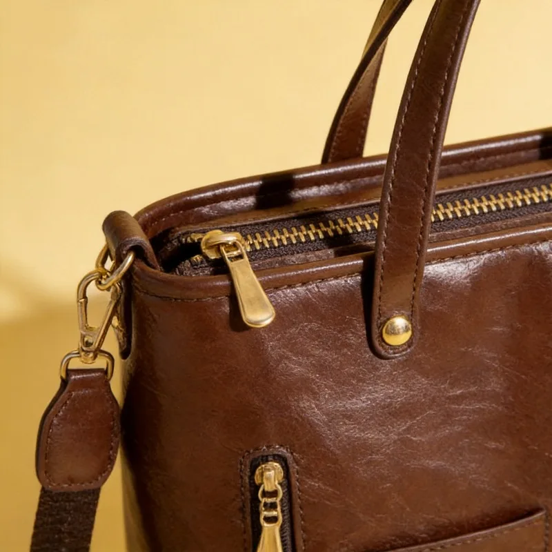Elegant Black Handbag with Golden Accents Spacious And Versatile Single Tote Shoulder Crossbody Bag for Work Daily Use