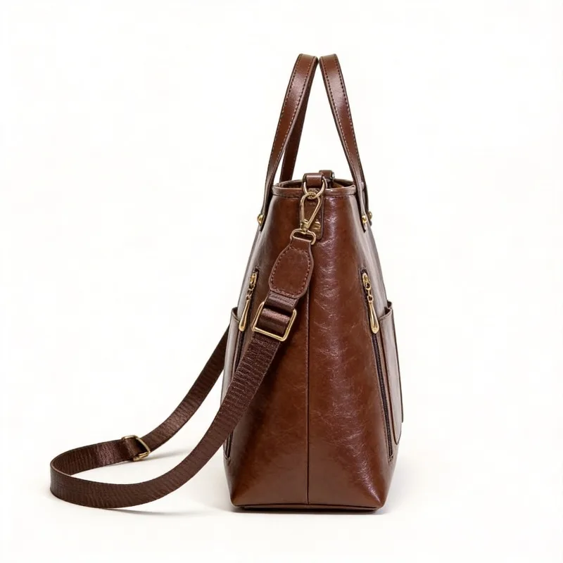 Elegant Black Handbag with Golden Accents Spacious And Versatile Single Tote Shoulder Crossbody Bag for Work Daily Use