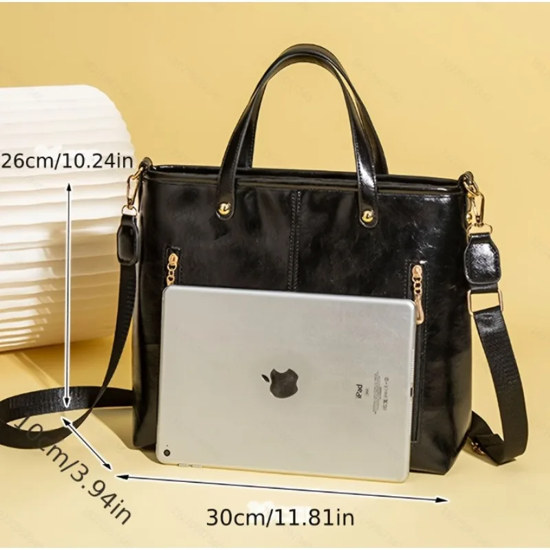 Elegant Black Handbag with Golden Accents Spacious And Versatile Single Tote Shoulder Crossbody Bag for Work Daily Use