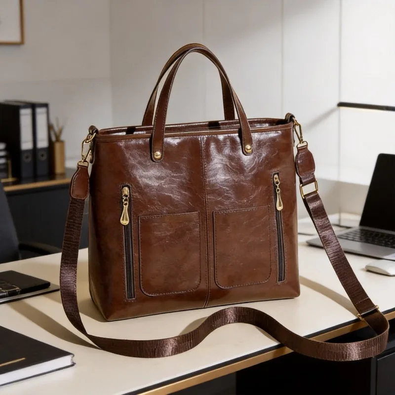 Elegant Black Handbag with Golden Accents Spacious And Versatile Single Tote Shoulder Crossbody Bag for Work Daily Use