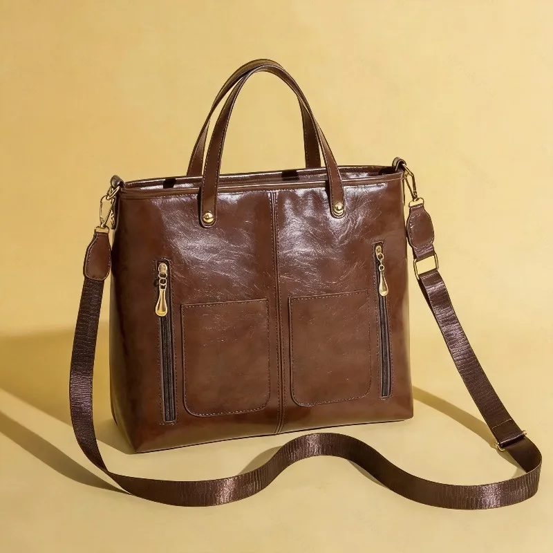 Elegant Black Handbag with Golden Accents Spacious And Versatile Single Tote Shoulder Crossbody Bag for Work Daily Use