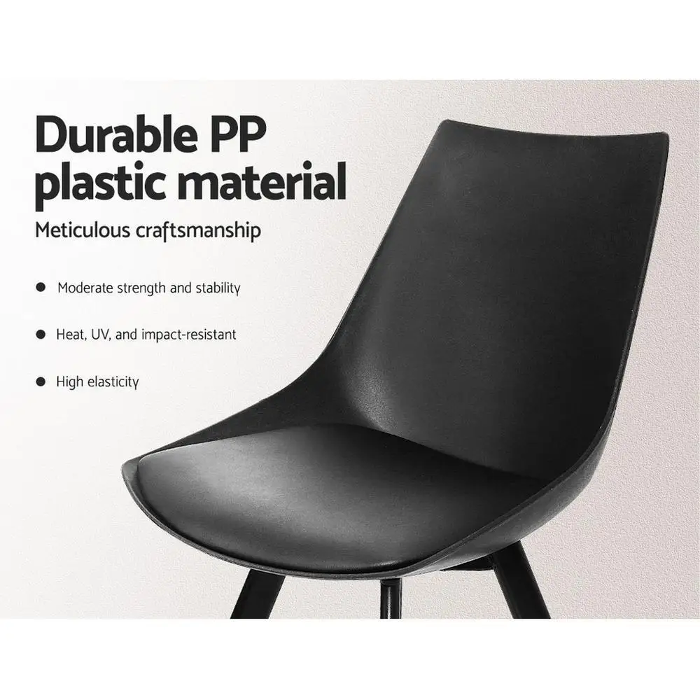 Modern Black PU Leather Dining Chairs Set of 2 Upholstered Plastic Seat Metal Legs Kitchen Side Chairs
