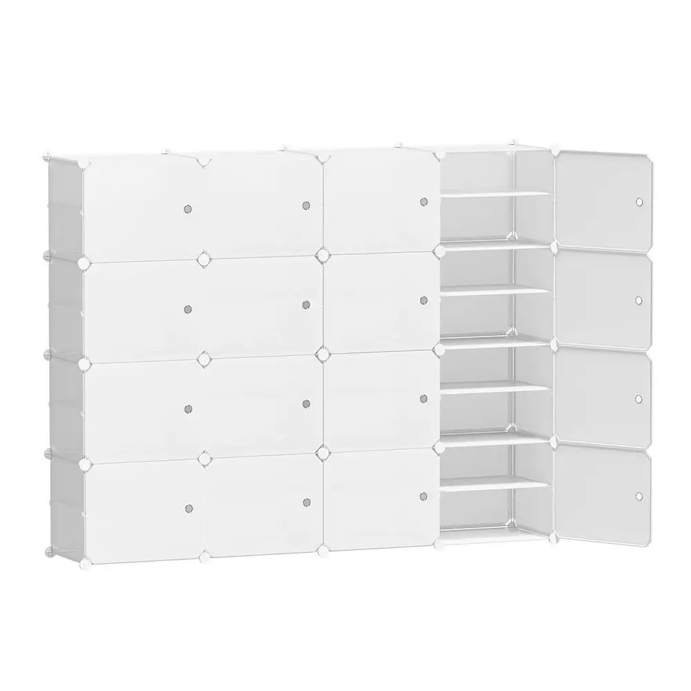16 Cube Stackable Shoe Rack Organizer White Storage Shelf DIY Space Saving Multi Layer Home Entryway Closet Display Shelf