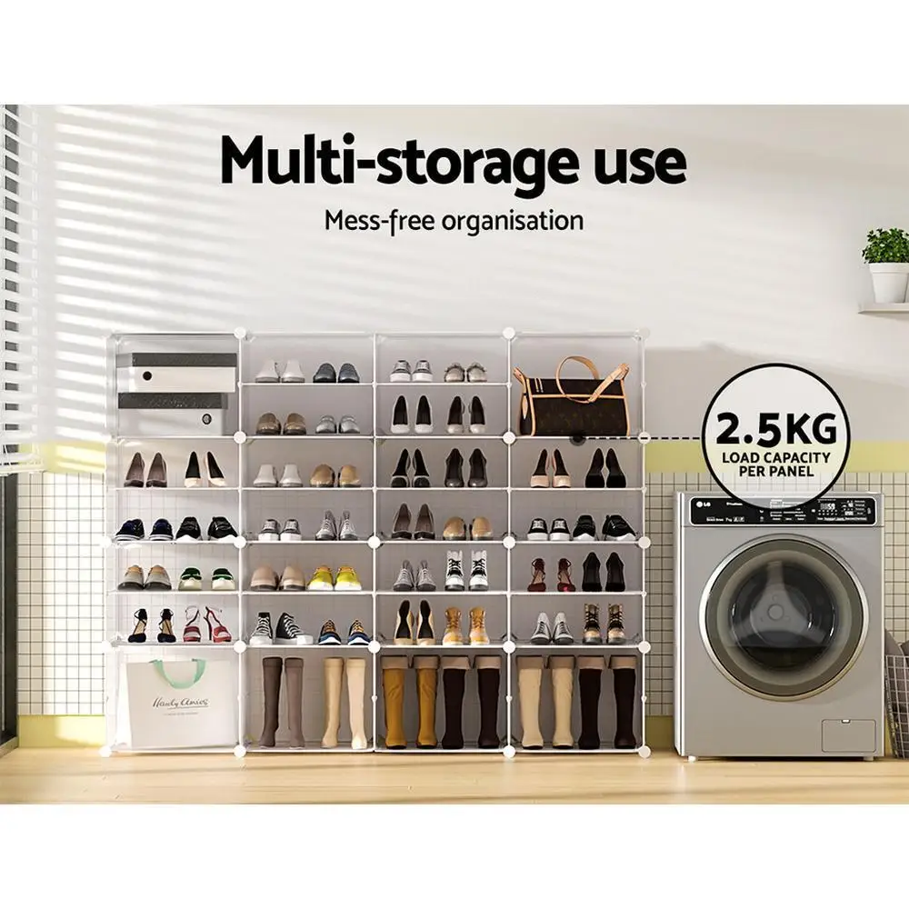 16 Cube Stackable Shoe Rack Organizer White Storage Shelf DIY Space Saving Multi Layer Home Entryway Closet Display Shelf