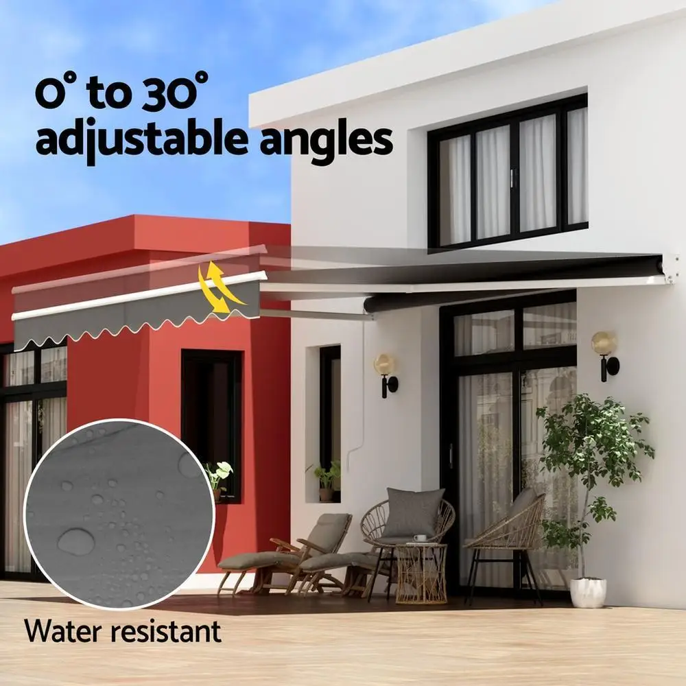 Manual Retractable Folding Arm Awning 4Mx3M Grey Outdoor Patio Sunshade Canopy