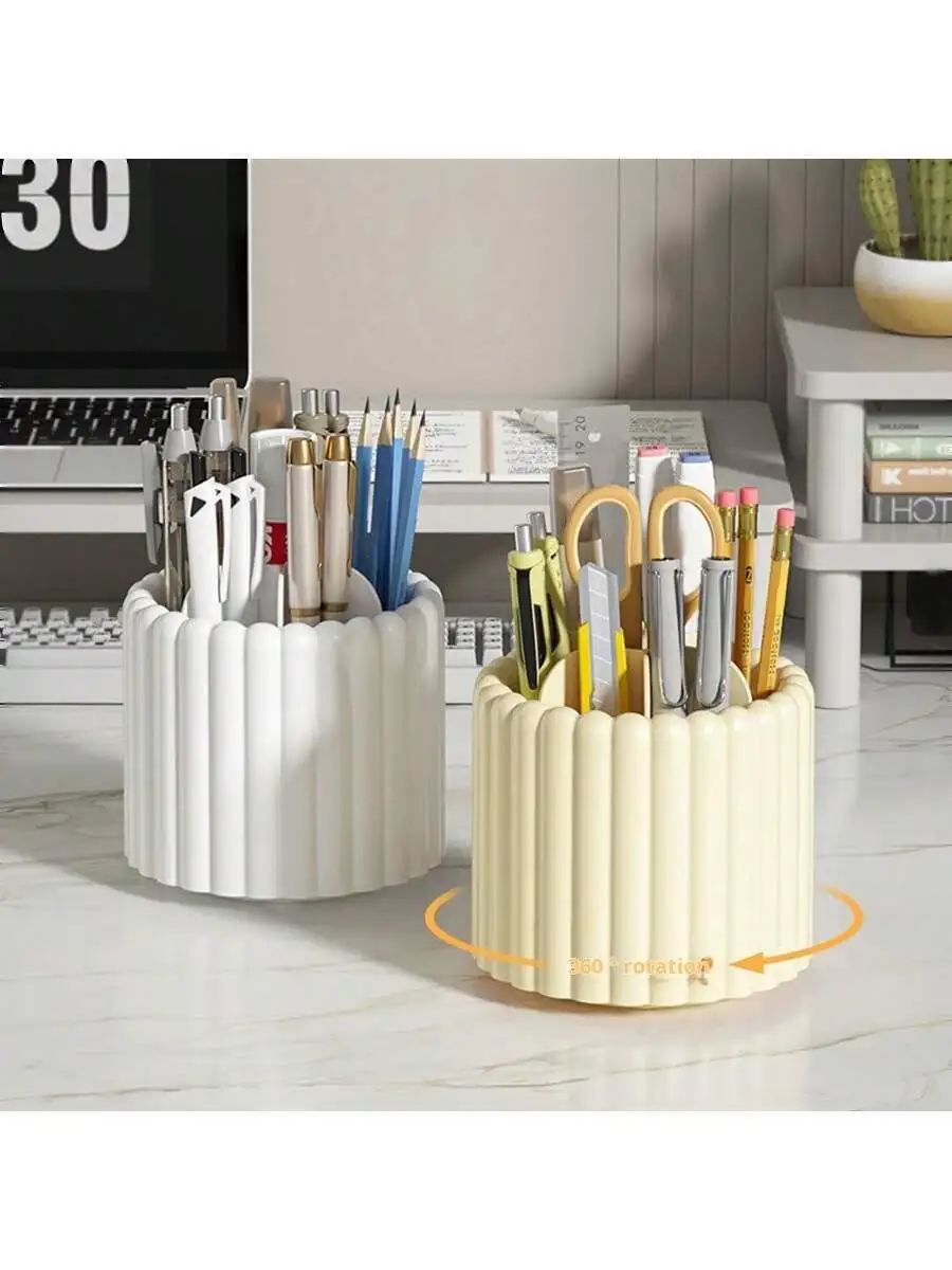 1pc 360° Rotating Makeup Brush Desktop Organizer, Large Capacity Cosmetic Storage Box For Dressing Table Student Pen