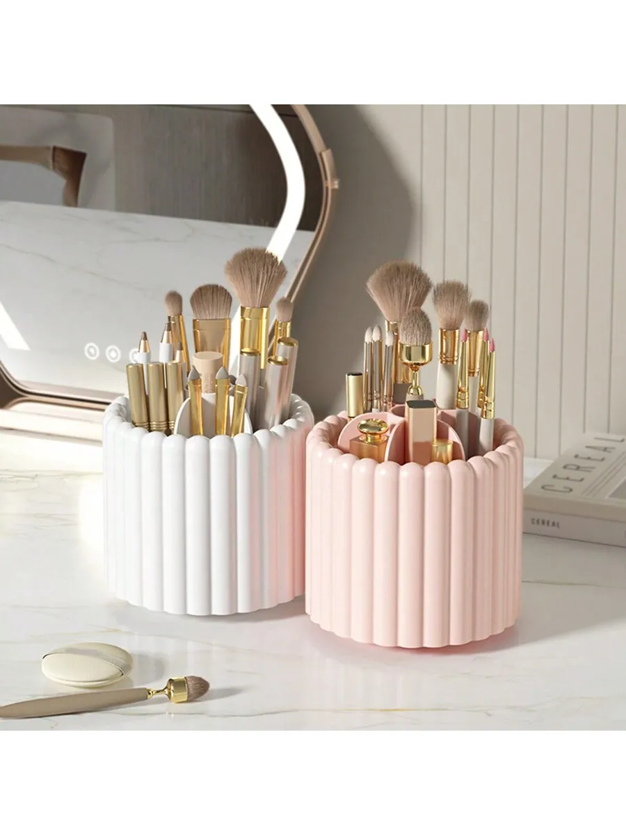 1pc 360° Rotating Makeup Brush Desktop Organizer, Large Capacity Cosmetic Storage Box For Dressing Table Student Pen