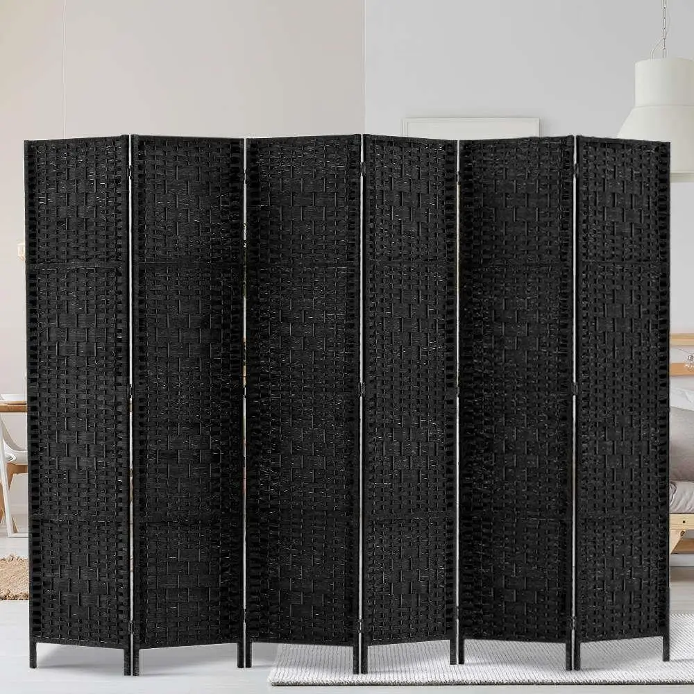 6 Panel Woven Room Divider Screen 245x170cm Black Folding Privacy Partition