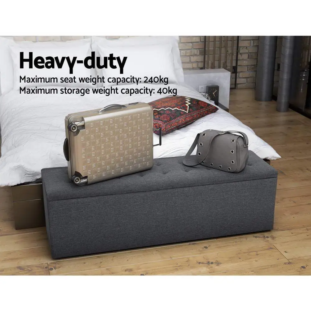 140cm Linen Dark Grey Storage Ottoman Blanket Box Foldable Footstool Bench Seat Extra Large Bedroom Living Room Organizer
