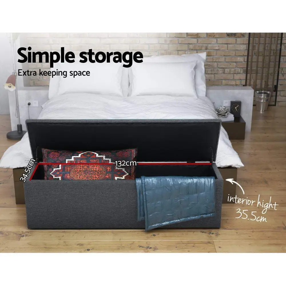 140cm Linen Dark Grey Storage Ottoman Blanket Box Foldable Footstool Bench Seat Extra Large Bedroom Living Room Organizer