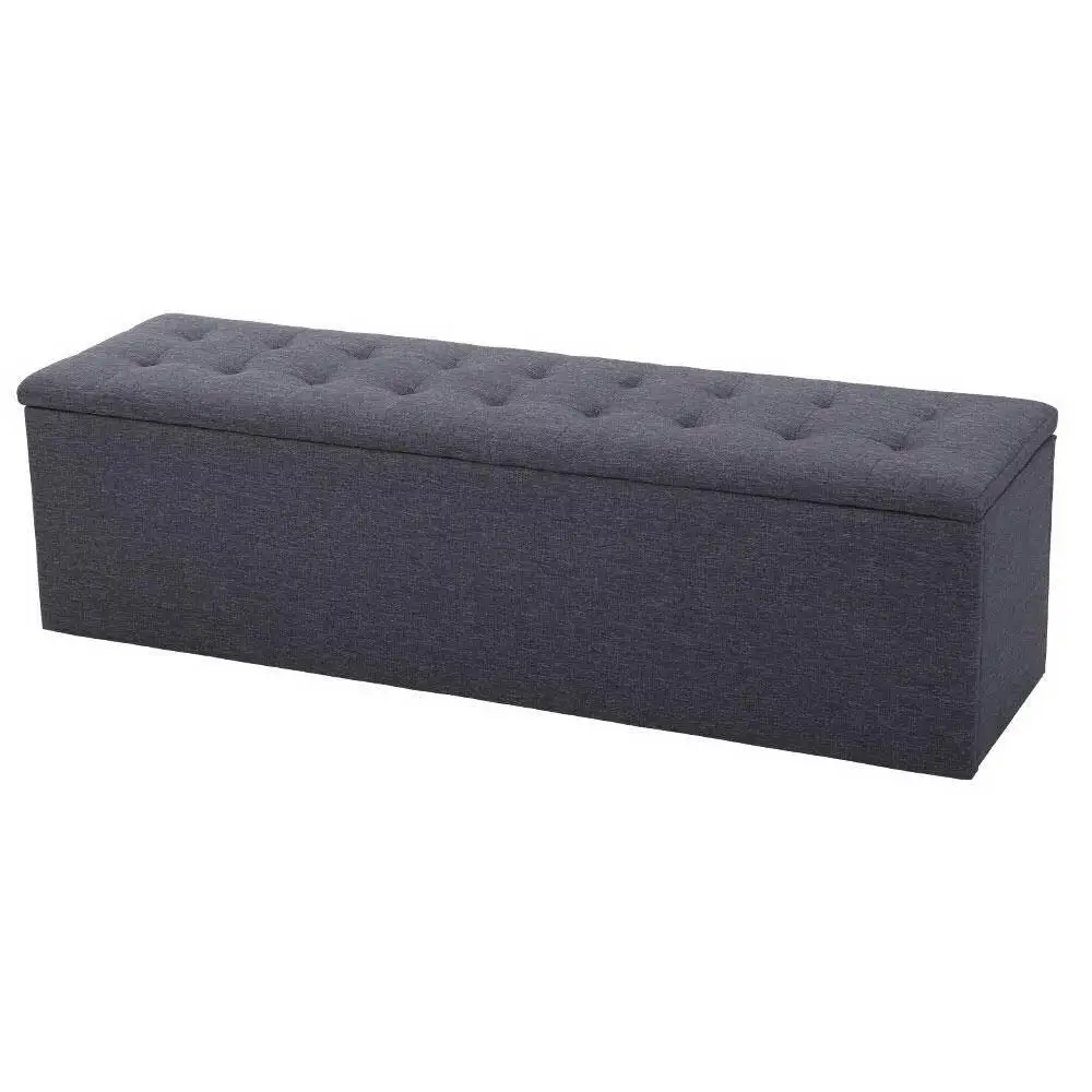 140cm Linen Dark Grey Storage Ottoman Blanket Box Foldable Footstool Bench Seat Extra Large Bedroom Living Room Organizer