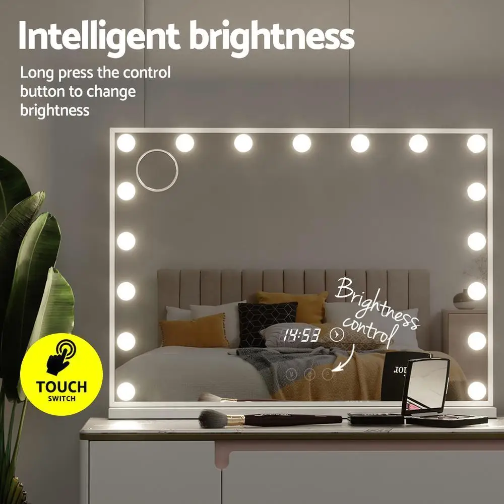 80x60cm Hollywood Vanity Makeup Mirror with LED Light Tabletop White