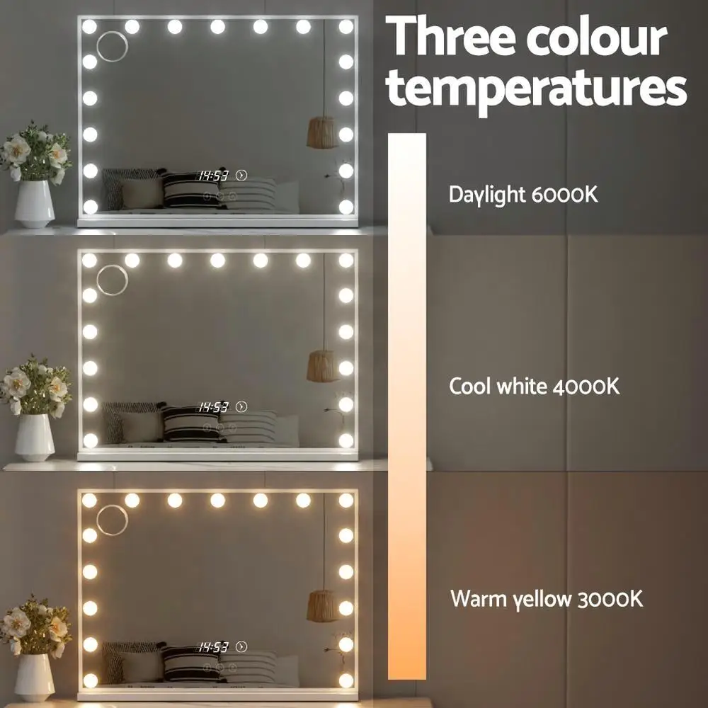 80x60cm Hollywood Vanity Makeup Mirror with LED Light Tabletop White