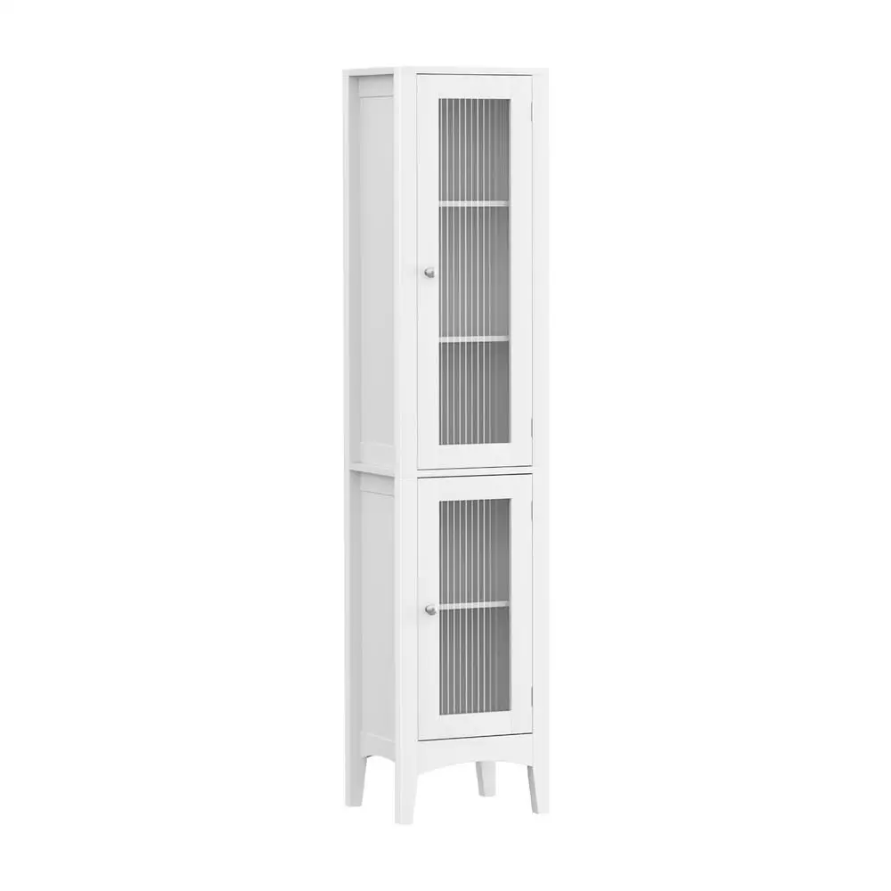 160cm Tall Slim Bathroom Storage Cabinet White Floor Cupboard With Glass Door Toilet Organizer Freestanding Narrow Storage Unit