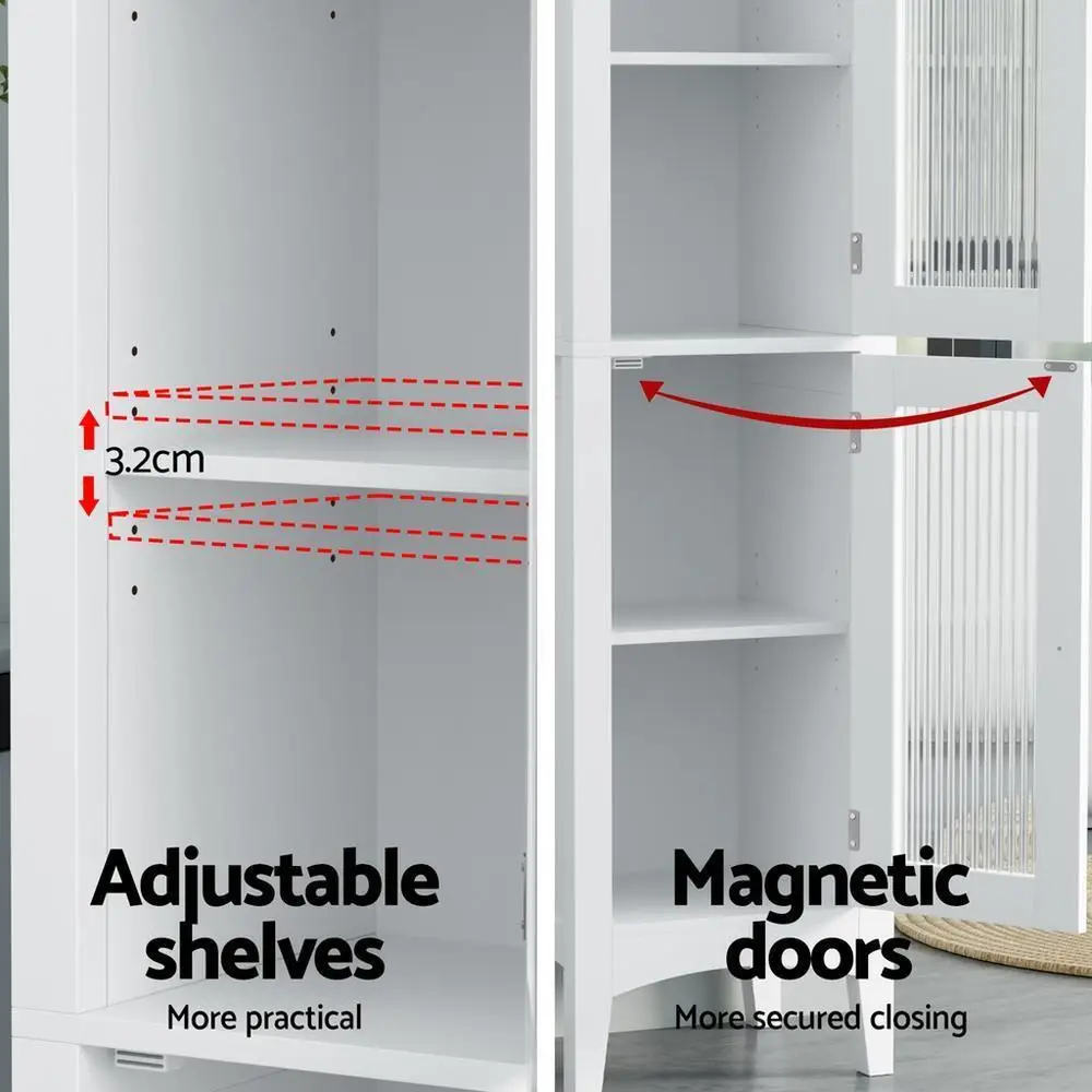 160cm Tall Slim Bathroom Storage Cabinet White Floor Cupboard With Glass Door Toilet Organizer Freestanding Narrow Storage Unit