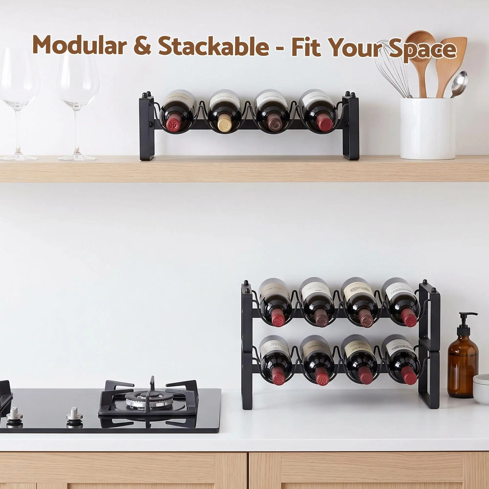 3 Tier Freestanding Metal Wine Rack for 12 Bottles Modular Countertop Bottle Display Shelf Black