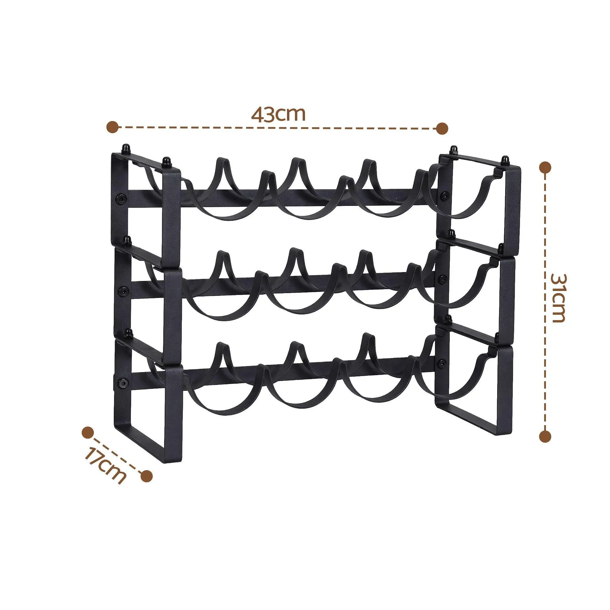 3 Tier Freestanding Metal Wine Rack for 12 Bottles Modular Countertop Bottle Display Shelf Black