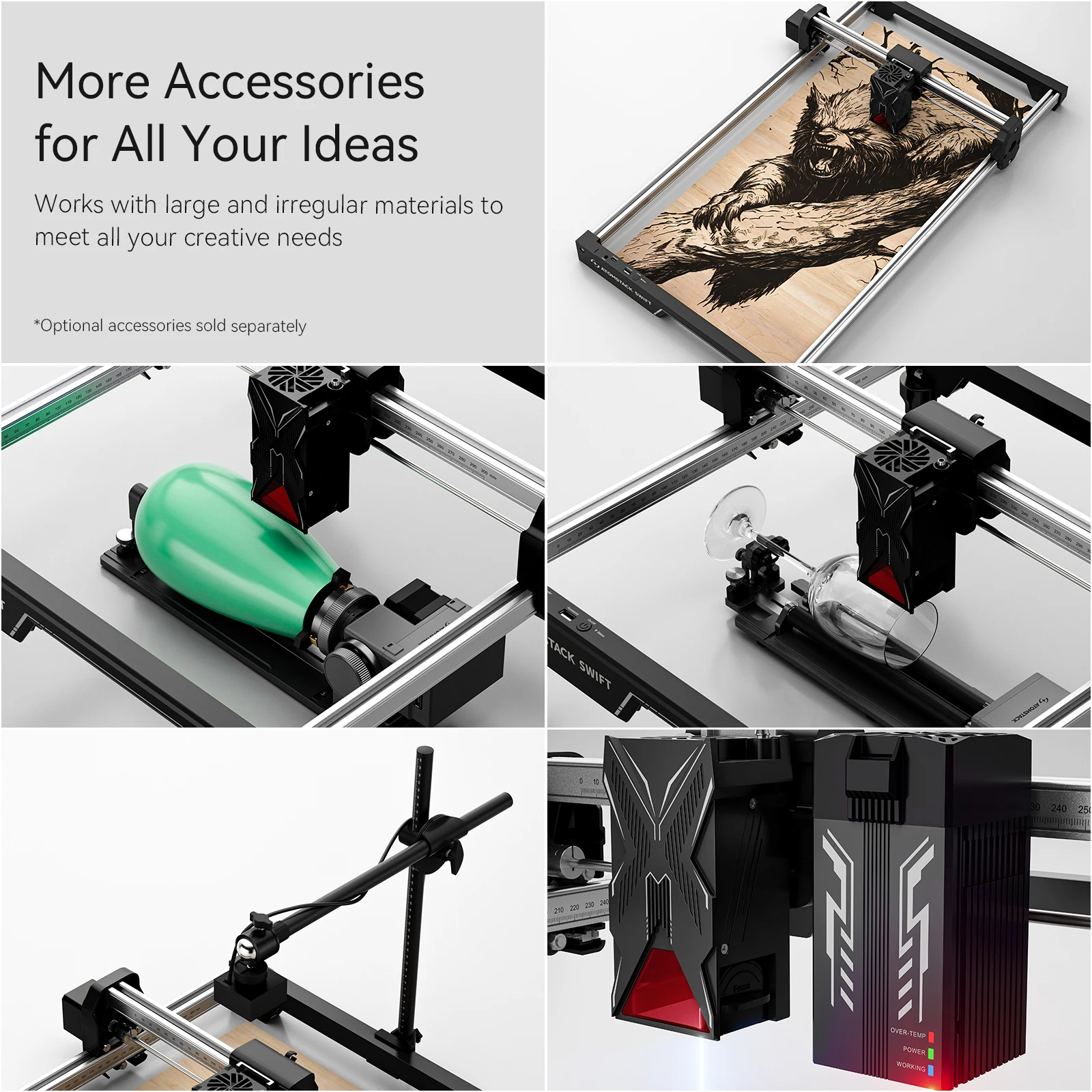 ATOMSTACK SWIFT Portable Laser Engraving Machine 12W 7W Laser Engraver Wood working Tools Diy Dog tags Acrylic Metal 300*300mm CNC Laser Engraver DIY Engraver Cutter WIFI Home Working Tools Kit