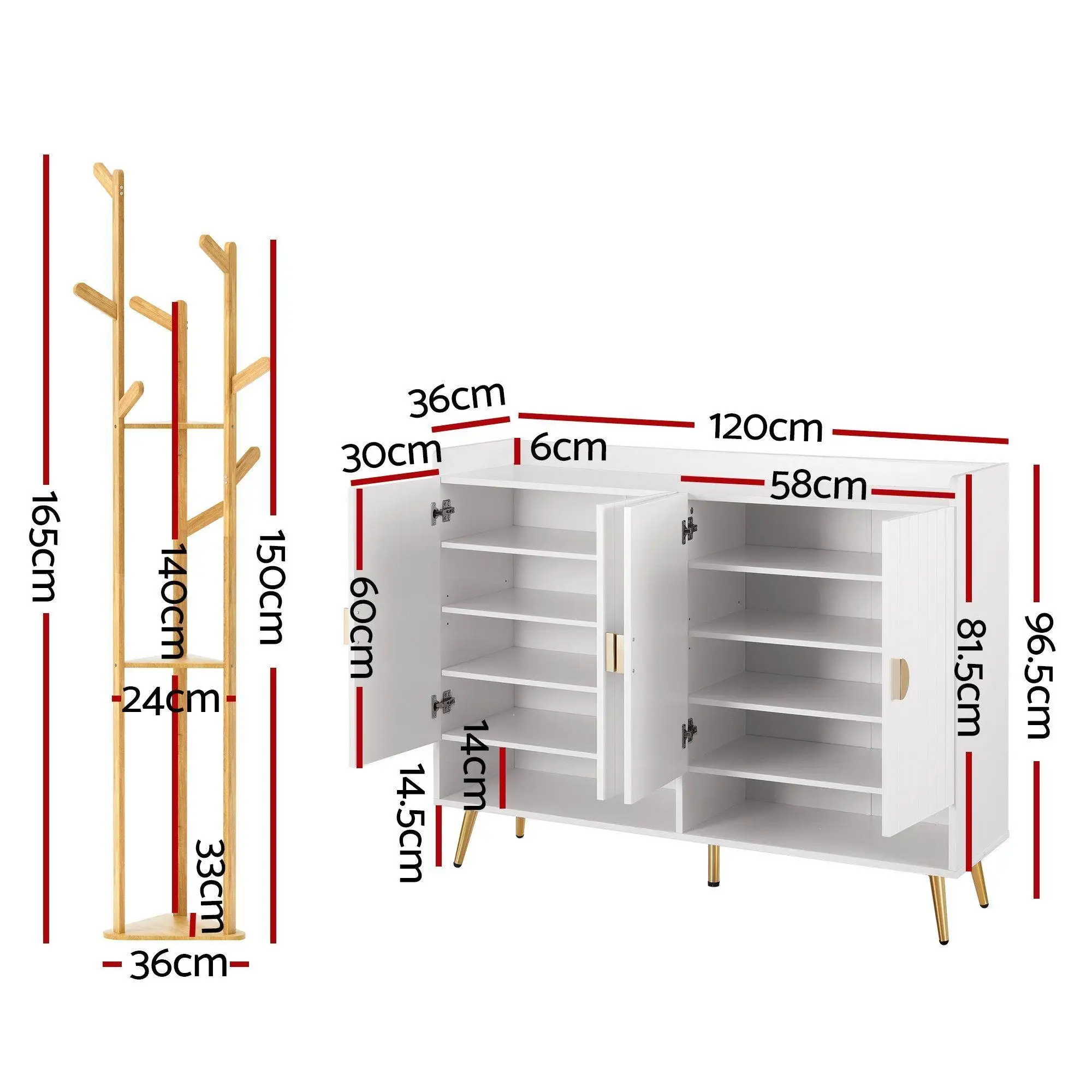 Shoe Rack Cabinet Clothes Rack Set White Pine Storage Shelf Organizer for Entryway Bedroom Home Furniture