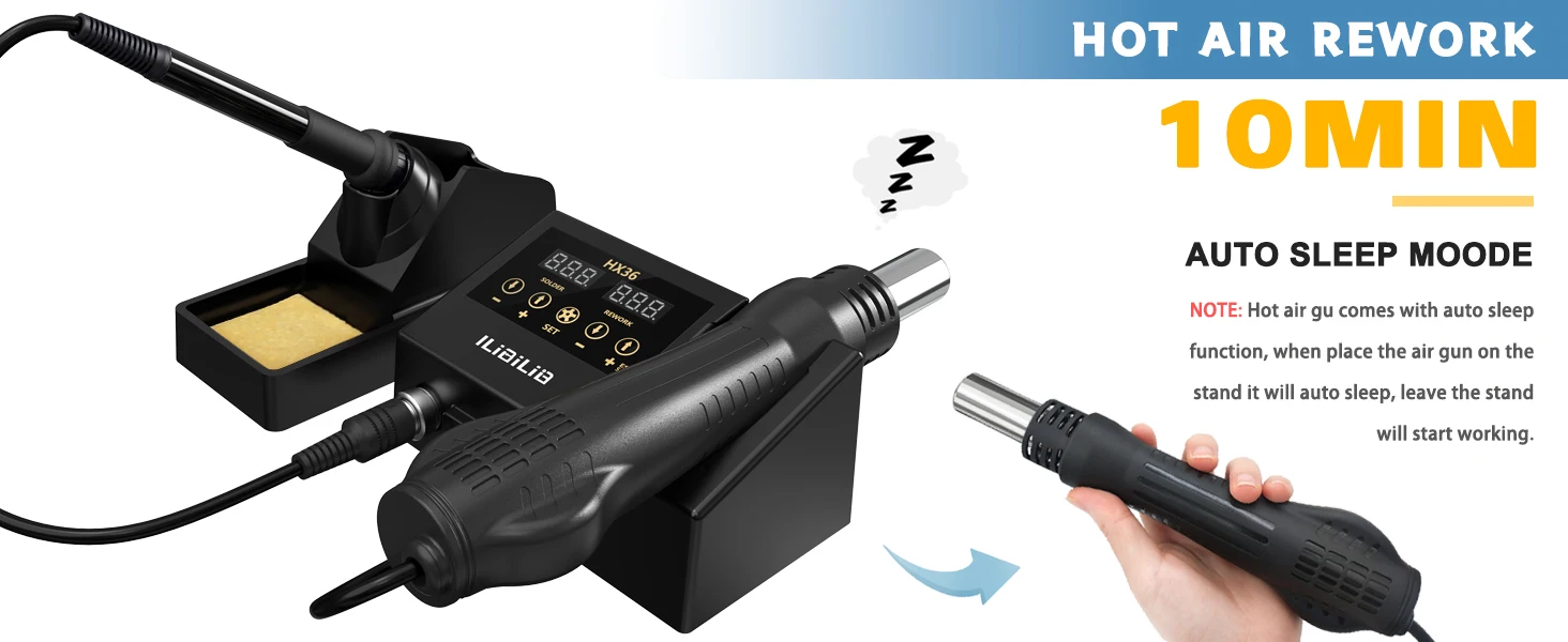 ILIBILIB 2in1 Soldering Solder Station Rework Iron Hot Air Gun Digital SMD Desoldering