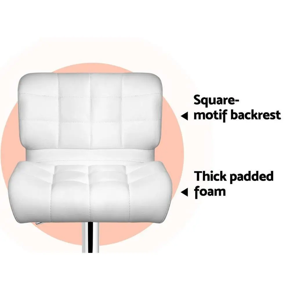 Set of 4 White Gas Lift Leather Padded Bar Stools Adjustable Swivel Kitchen Counter Chairs