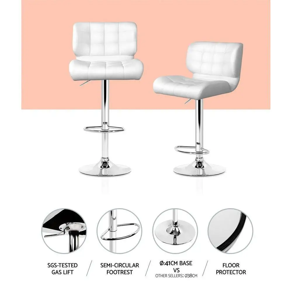 Set of 4 White Gas Lift Leather Padded Bar Stools Adjustable Swivel Kitchen Counter Chairs