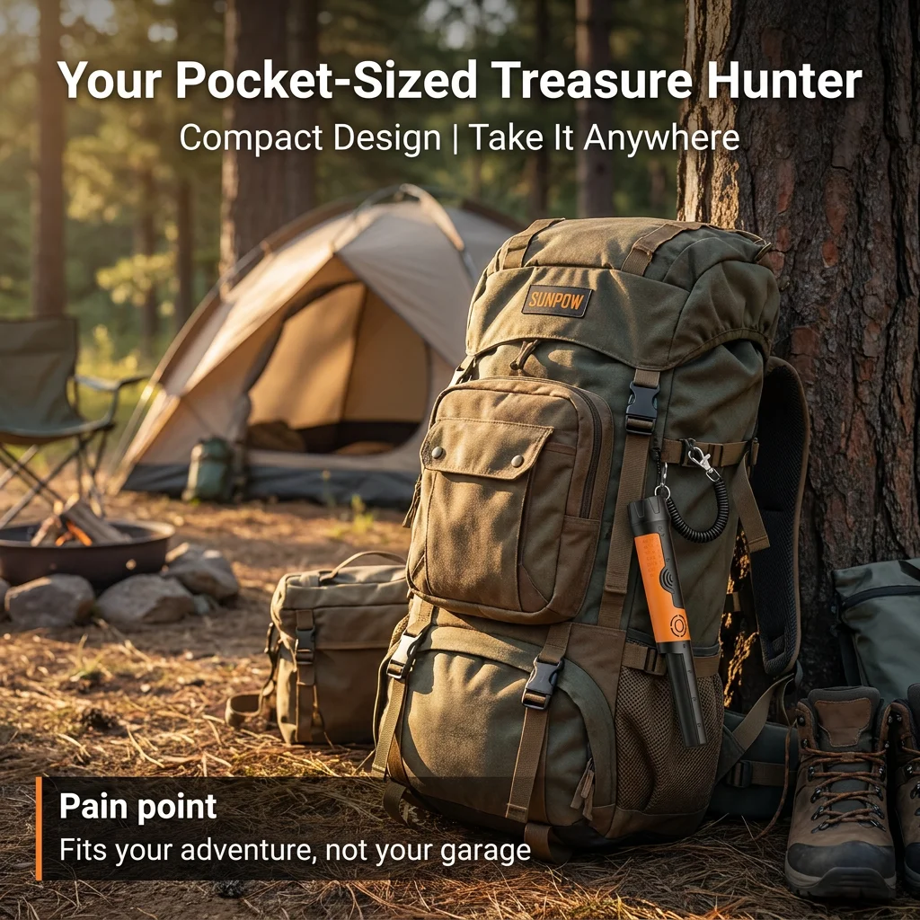 SUNPOW Metal Detector Pinpointer for Adults Kids IP68 Waterproof Handheld 360° High Sensitivity Detection 2 Alert Modes Beach Garden Underground Treasure Hunting Locator