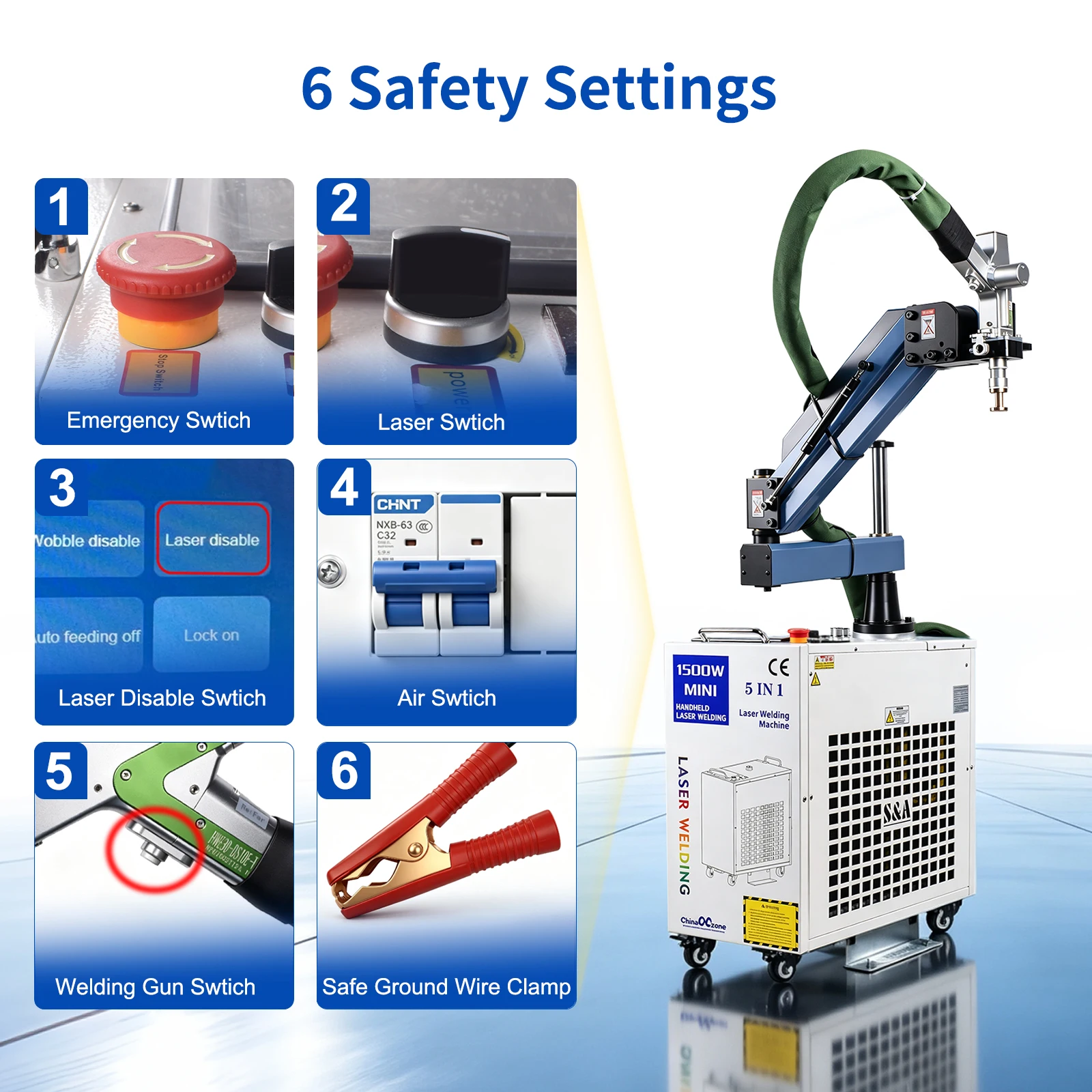 2000W 7 in 1 Laser Battery Welding Stiffener Welding Laser Cleaning Cutting Welding Machine for Metal Handheld Laser Welder