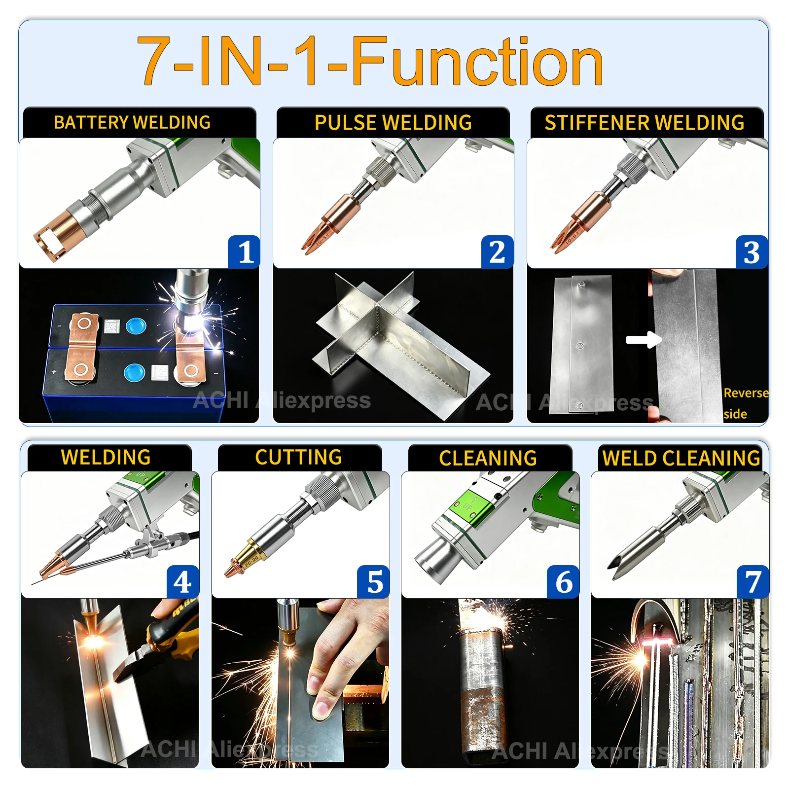 2000W 7 in 1 Laser Battery Welding Stiffener Welding Laser Cleaning Cutting Welding Machine for Metal Handheld Laser Welder