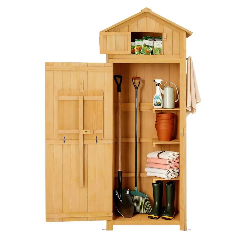 Outdoor Storage Cabinet Folding Table Tool Organizer Shed Adjustable Weather Resistant Garden Patio Utility Cabinet