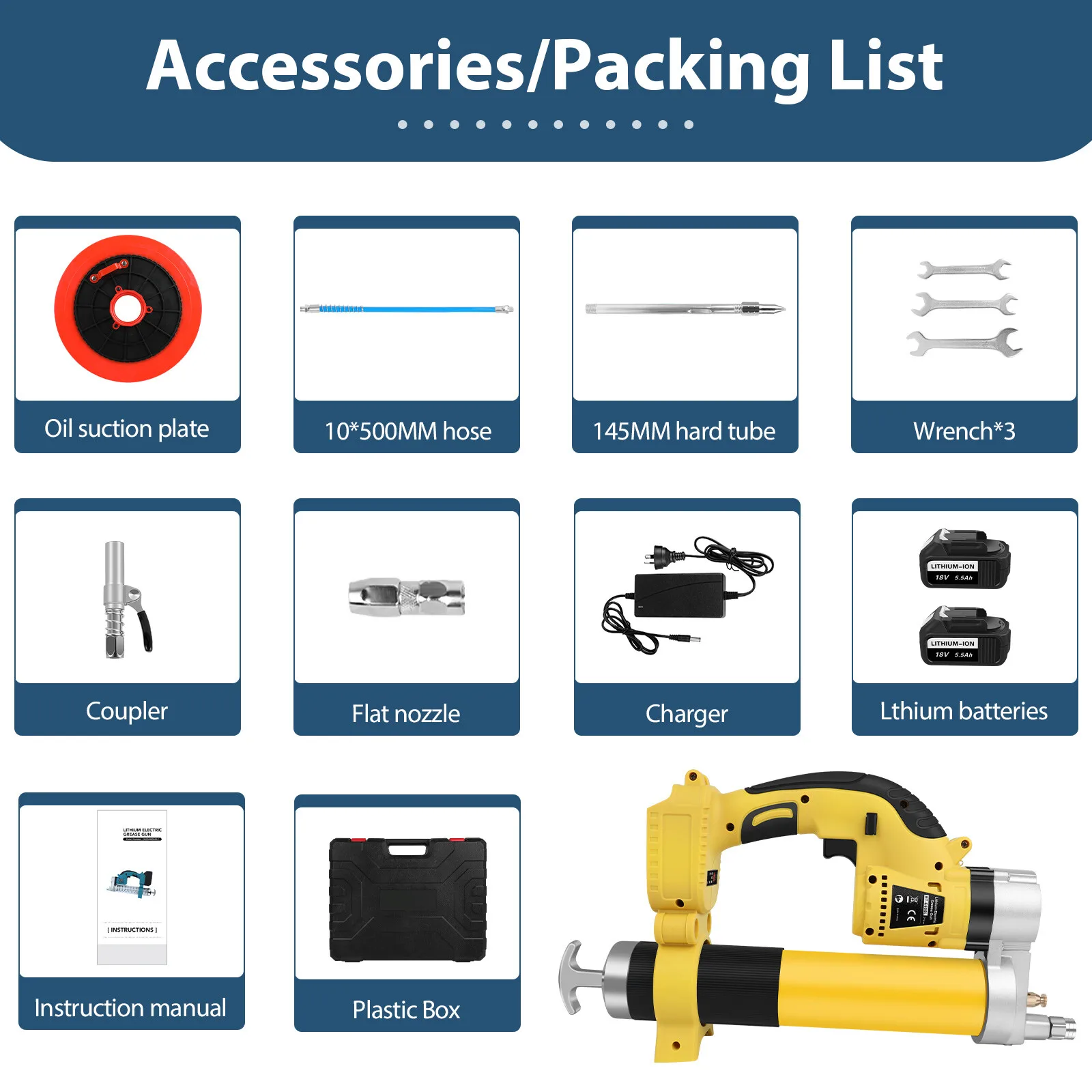 Cordless Electric High Pressure Grease Gun with 2 5.5Ah Battery For Makita 18V