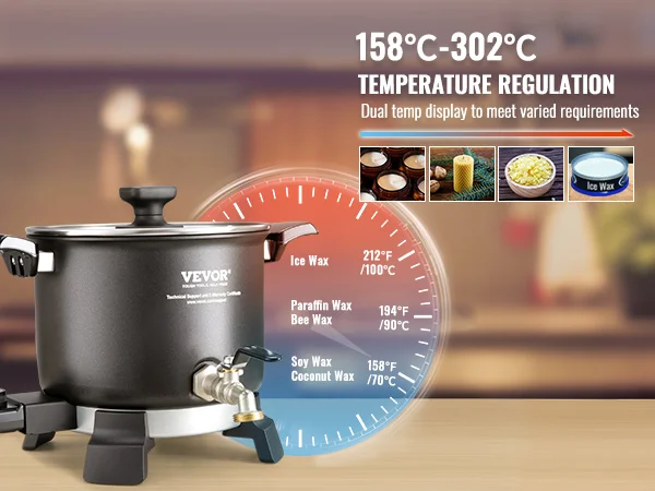 VEVOR Wax Melter for Candle Making 5 Liter Large Electric Melting Pot Easy Pour Spout 4-level Temperature Control Easy Clean