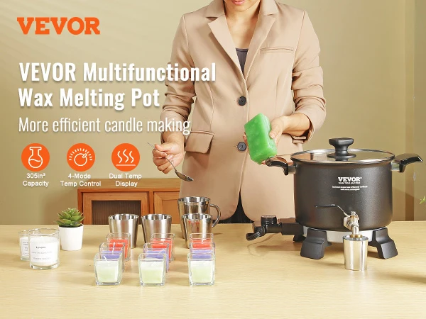 VEVOR Wax Melter for Candle Making 5 Liter Large Electric Melting Pot Easy Pour Spout 4-level Temperature Control Easy Clean