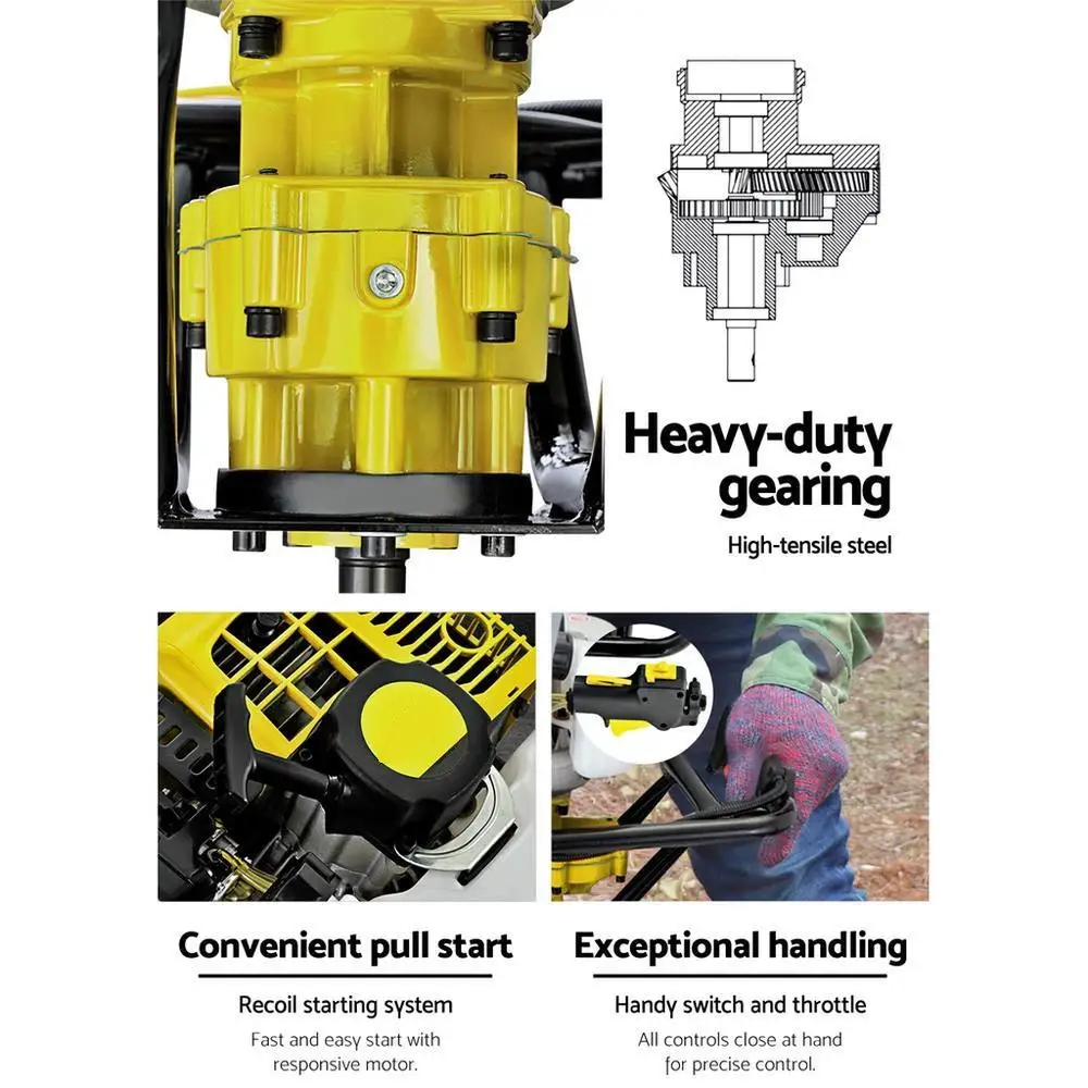 Petrol Powered Post Hole Digger Engine Only Yellow Heavy Duty Earth Auger Motor