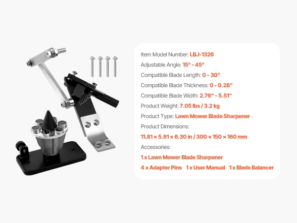 VEVOR Lawn Mower Blade Sharpener Balancer 15° - 45° Adjustable Lawnmower Blade Sharpening Tool Compatible with Angle Grinders